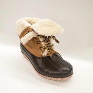 New Women Plush Lace Duck Boot Waterproof Out Sole